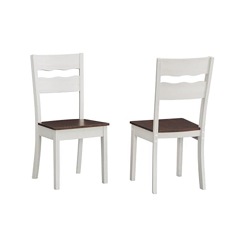 Set of 4 Wood Armless Kitchen Dining White Ladder Back Chairs Solid Wood Modern Style with Grey – Brown Seat alternate view 3