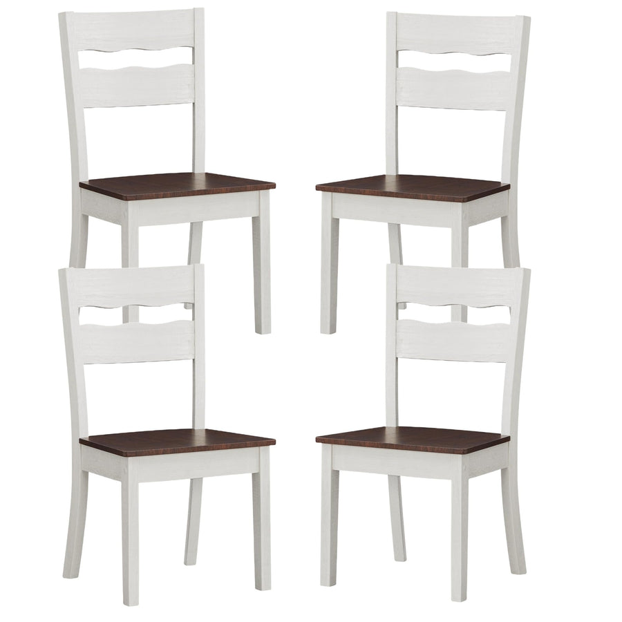 GTU Furniture Set of 4 Wood Armless Kitchen Dining White Ladder Back Chairs Solid Wood Modern Style with Grey – Brown Seat
