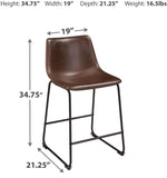 Set of 2 Brown Faux Leather Counter Height Bar Stools with Bucket Seat, Pub – alternate view 3