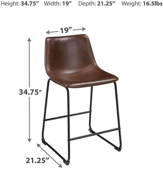 Set of 2 Brown Faux Leather Counter Height Bar Stools with Bucket Seat, Pub – alternate view 3