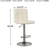 GTU Furniture Set of 2 Bone Faux Leather Adjustable Height Swivel Bar Stools, Tufted, Pub