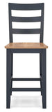 Set of 2 Two-Tone Wood Adjustable Height Bar Stools, Color Collection, Pub — Natural/Blue