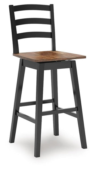 Set of 2 Brown / Black Wood Bar Height Swivel Bar Stools, Butcher Block Seat – alternate view 3