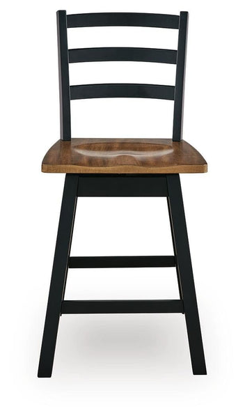 GTU Furniture Set of 2 Brown/Black Wood Swivel Counter Height Bar Stools with Footrest