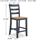 Set of 2 Two-Tone Wood Adjustable Height Bar Stools, Color Collection, Pub — Natural/Blue