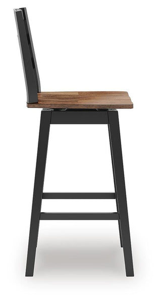 Set of 2 Brown / Black Wood Bar Height Swivel Bar Stools, Butcher Block Seat – alternate view 5