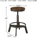 GTU Furniture Set of 2 Brown/Gray Metal Adjustable Height Swivel Bar Stools, Backless