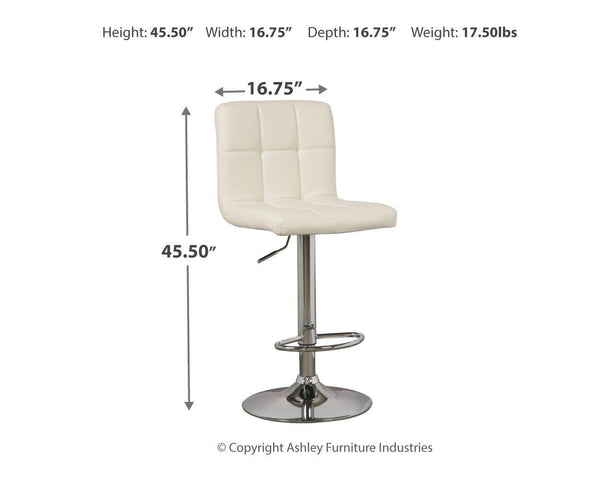 GTU Furniture Set of 2 Bone Faux Leather Adjustable Height Swivel Bar Stools, Tufted, Pub