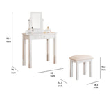 GTU Furniture Transitional Vanity Set with Mirror Stool — White