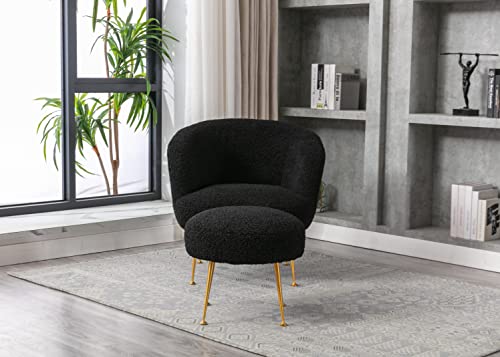 Teddybear Plush Fur Arm Chair with Gold Metal Legs Upholstered Accent Club Chair and Ottoman Footrest – alternate view 4