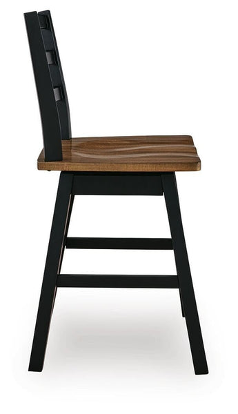 GTU Furniture Set of 2 Brown/Black Wood Swivel Counter Height Bar Stools with Footrest