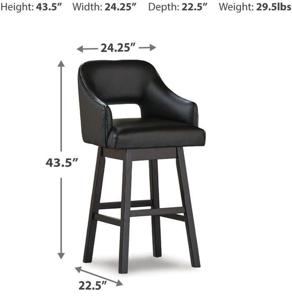 Set of 2 Black / Dark Brown Faux Leather Bar Height Swivel Bar Stools, Dining – alternate view 4