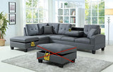 GTU Furniture L Shape Faux Leather Sectional Sofa Set, Living Room Sectional Sofa Set with Left Facing Irreversible Chaise — Grey / 2 PCS Without Ottoman