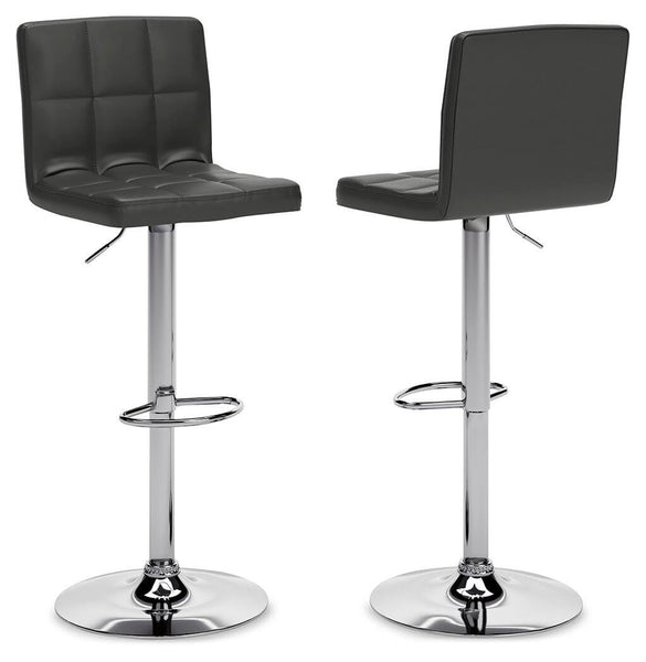 GTU Furniture Set of 2 Black/Chrome Faux Leather Adjustable Height Swivel Bar Stools, Pub