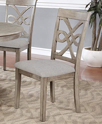 GTU Furniture Beautiful 5PC Wood Round Dining Table Set, Grey Hardwood Table Surface & Chairs