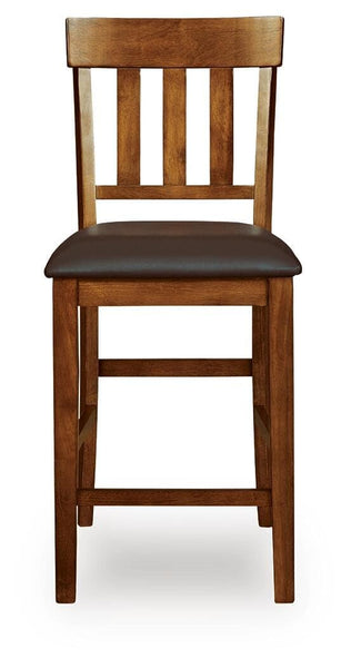 GTU Furniture Set of 2 Medium Brown Faux Leather Counter Height Bar Stools, Shaker Style