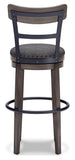 Gray Polyester Bar Height Swivel Bar Stool with Back, Nailhead Trim, Dining – alternate view 4