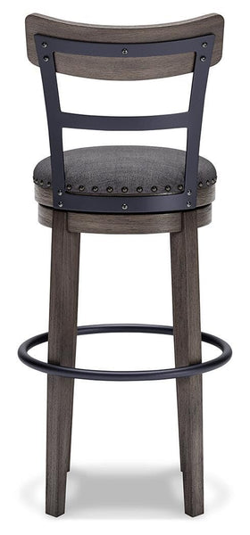 GTU Furniture Gray Polyester Bar Height Swivel Bar Stool with Back, Nailhead Trim, Dining