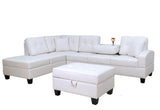 GTU Furniture L Shape Faux Leather Sectional Sofa Set, Living Room Sectional Sofa Set with Left Facing Irreversible Chaise — White / 3 PCS With Ottoman