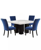 GTU Furniture 5Pc Square Dining Table with Faux Marble Top and 4 Upholstered Blue/Grey Chairs Dining Room Set — Grey Chair