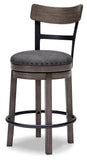 Gray Polyester Swivel Counter Height Bar Stool with Back, Nailhead Trim – alternate view 5