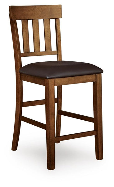 GTU Furniture Set of 2 Medium Brown Faux Leather Counter Height Bar Stools, Shaker Style