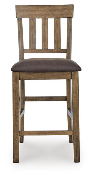 GTU Furniture Set of 2 Light Brown Faux Leather Counter Height Bar Stools, Casual, Dining