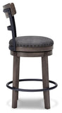 Gray Polyester Swivel Counter Height Bar Stool with Back, Nailhead Trim – alternate view 3