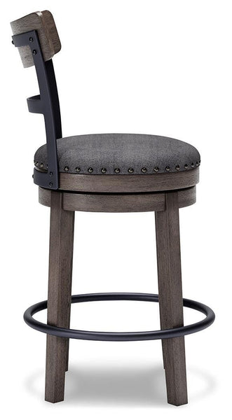 GTU Furniture Gray Polyester Swivel Counter Height Bar Stool with Back, Nailhead Trim