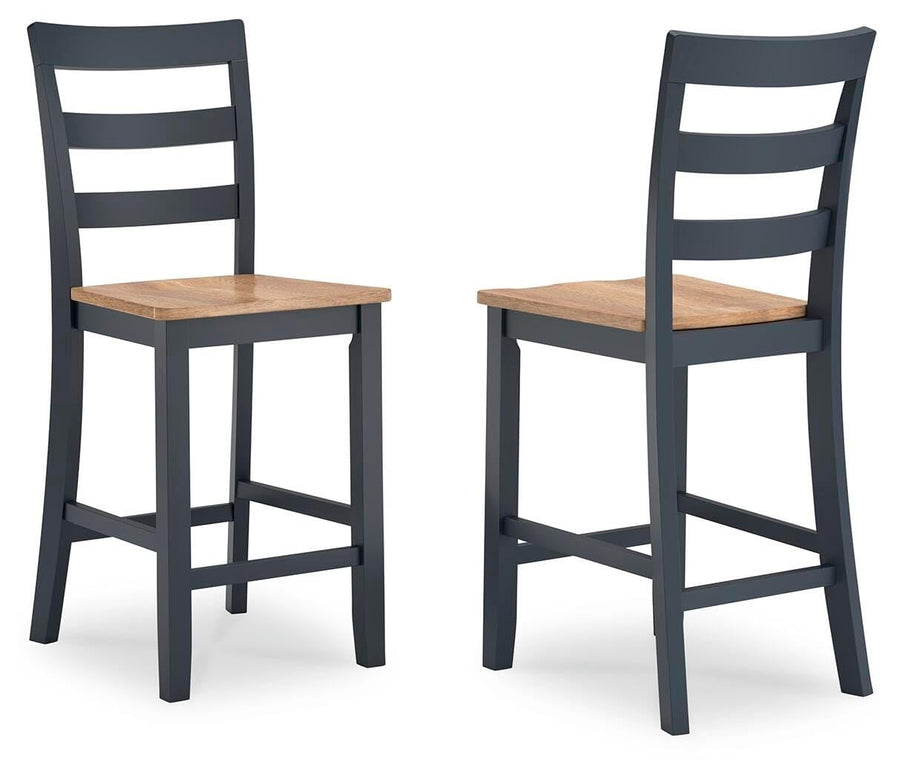 GTU Furniture Set of 2 Two-Tone Wood Adjustable Height Bar Stools, Color Collection, Pub – Natural/Blue