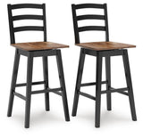 Set of 2 Brown / Black Wood Bar Height Swivel Bar Stools, Butcher Block Seat – alternate view 2