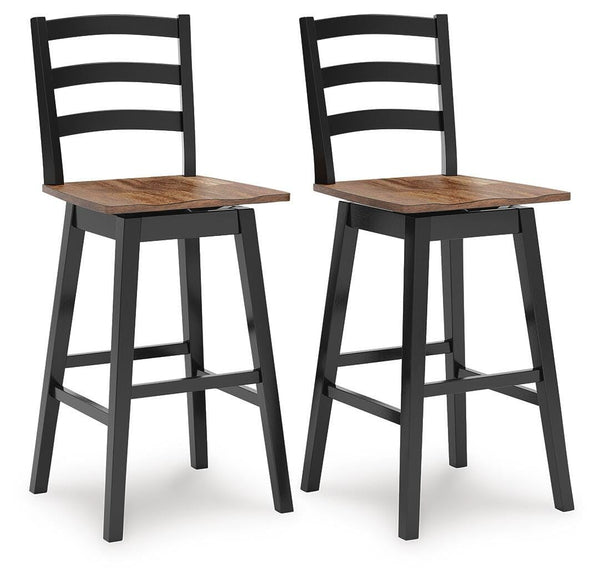 Set of 2 Brown / Black Wood Bar Height Swivel Bar Stools, Butcher Block Seat – alternate view 2