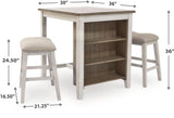 White/Light Brown Wood Counter Height Dining Set with 2 Stools, Small Space — Default Title