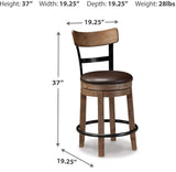 Light Brown Faux Leather Counter Height Swivel Bar Stool with Footrest, Pub – alternate view 4