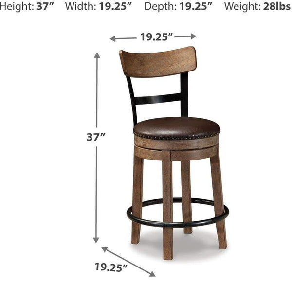 Light Brown Faux Leather Counter Height Swivel Bar Stool with Footrest, Pub – alternate view 4