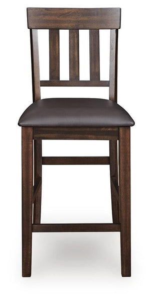 GTU Furniture Set of 2 Dark Brown Faux Leather Counter Height Bar Stools with Slat Back