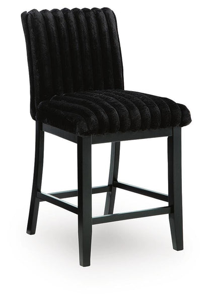 Set of 2 Black Wood Counter Height Bar Stools, Corduroy Upholstered, Modern – alternate view 2