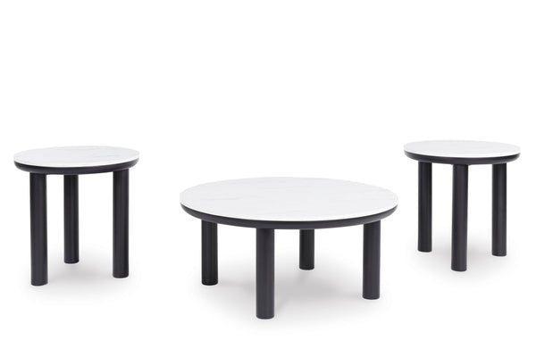 Casual MDF Round 3-Piece Coffee Table Set, Cocktail Table with 2 Matching End Tables, Black / White Finish – alternate view 2