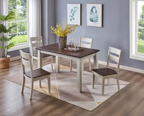 Set of 4 Wood Armless Kitchen Dining White Ladder Back Chairs Solid Wood Modern Style with Grey – Brown Seat alternate view 2