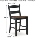 GTU Furniture Set of 2 Black/Brown Wood Adjustable Height Bar Stools, Two-Tone, Home Bar