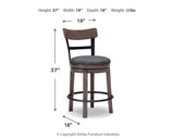 Gray Polyester Swivel Counter Height Bar Stool with Back, Nailhead Trim – alternate view 8