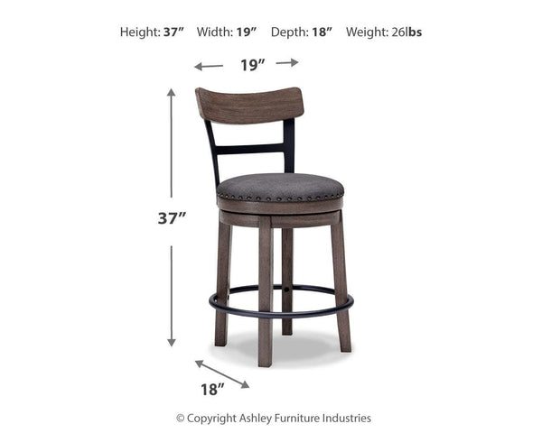 GTU Furniture Gray Polyester Swivel Counter Height Bar Stool with Back, Nailhead Trim