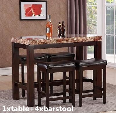 GTU Forniture Elegant Faux Marble High Top Kitchen Dining Room Bar Set/Barstool