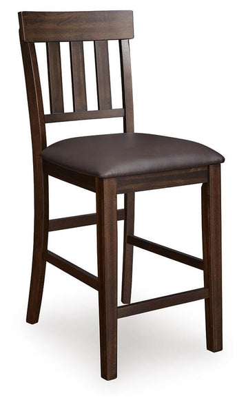 GTU Furniture Set of 2 Dark Brown Faux Leather Counter Height Bar Stools with Slat Back