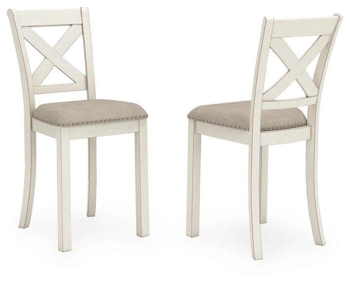 Set of 2 Antique White Polyester Counter Height Bar Stools with X-Back, Pub – product view