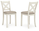 Set of 2 Antique White Polyester Counter Height Bar Stools with X-Back, Pub – product view