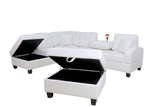 GTU Furniture L Shape Faux Leather Sectional Sofa Set, Living Room Sectional Sofa Set with Left Facing Irreversible Chaise — White / 3 PCS With Ottoman