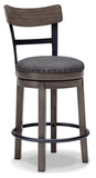 Gray Polyester Swivel Counter Height Bar Stool with Back, Nailhead Trim – product view