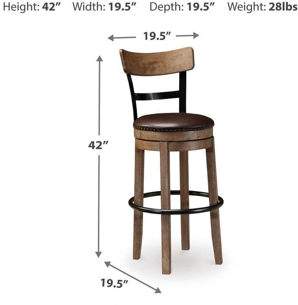 Light Brown Faux Leather Bar Height Swivel Bar Stool with Footrest, Rustic – alternate view 4