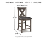 Set of 2 Gray Wood Counter Height Bar Stools with X-Back, Nailhead Trim – alternate view 4